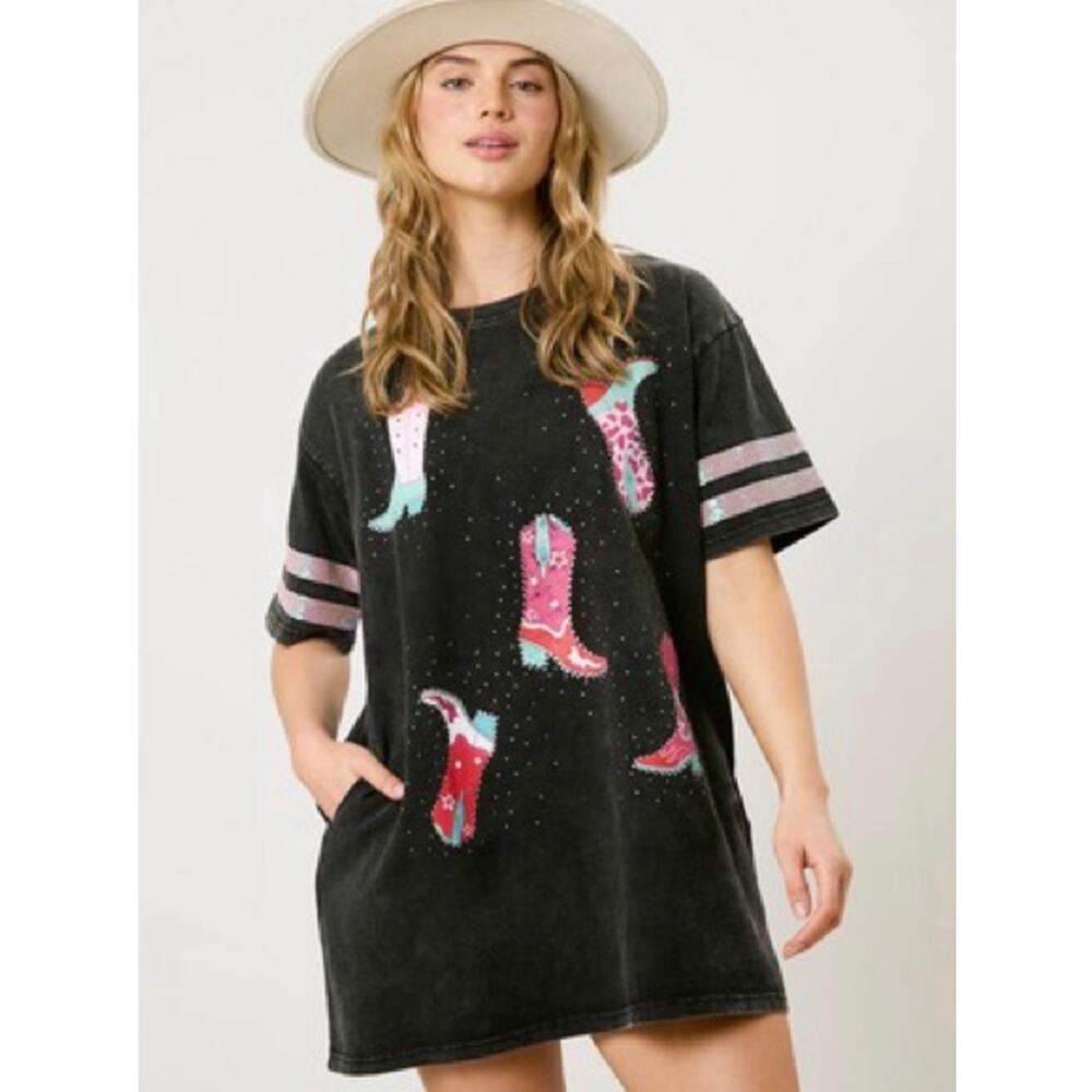 Fantastic Fawn - Cowboy Boots Dress with Bling, Sequin and Pockets - Medium